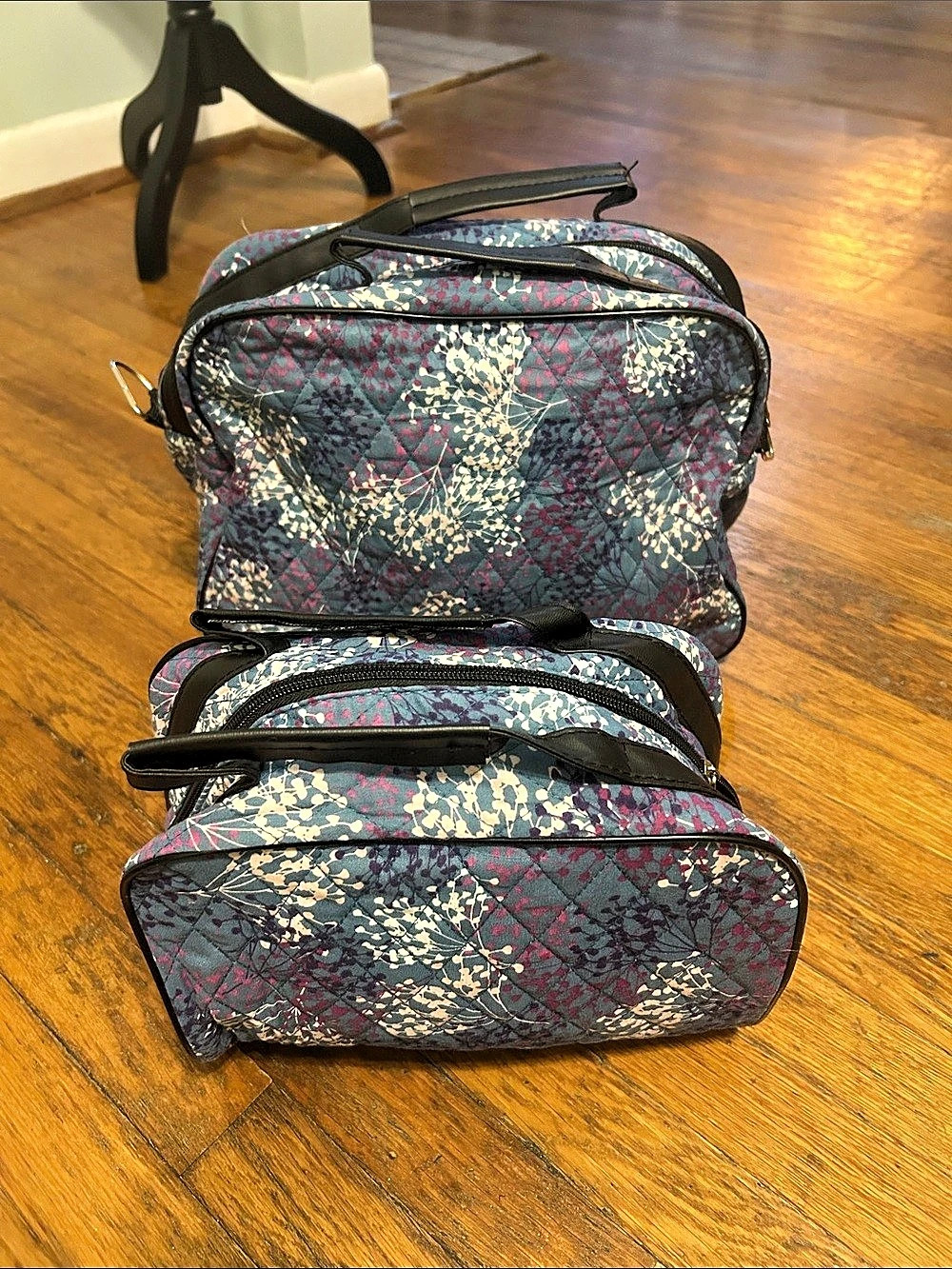Floral Travel Bag Set in Blue & Black
